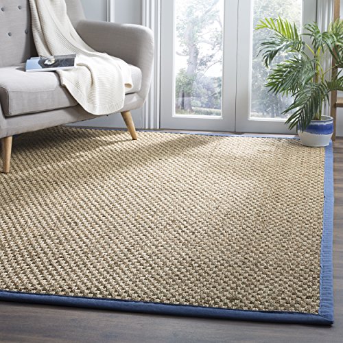 Safavieh Natural Fiber Collection NF114T Basketweave Natural and Navy Summer Seagrass Area Rug (4' x 6')