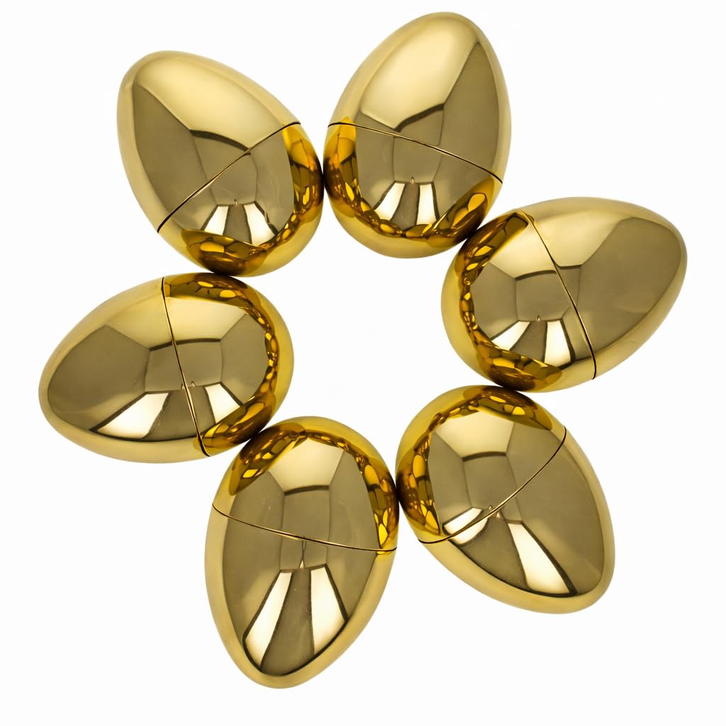 BestPysanky Set of 6 Large Size Very Shiny Golden Plastic Easter Eggs 4 Inches