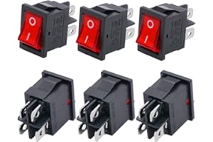 Twidec/6Pcs AC 6A/125V 10A/250V DPST 4 Pins 2 Position ON/Off Red LED Light Illuminated Boat Rocker Switch Toggle（Quality Ass