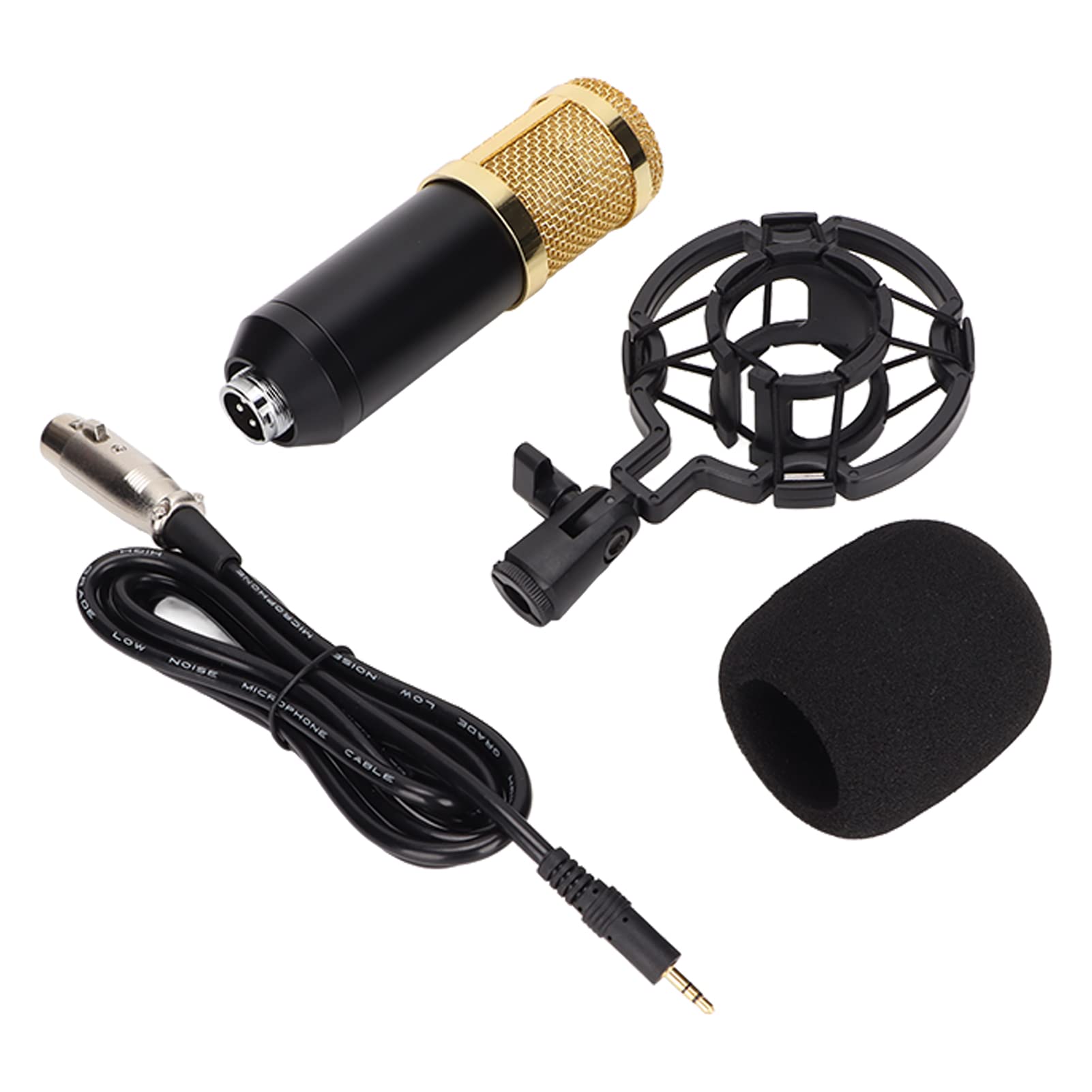Annadue BM800 Wired Condenser Microphone, XLR to 3.5mm, Cardioid, with Shockproof Mount, for Broadcast Recording, Games, Voice Chat, Black Gold