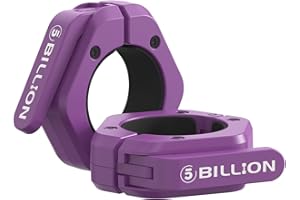 5BILLION FITNESS Olympic Barbell Clamps 2 inch Barbell Clips (Pair) Barbell Collars for Secure Weightlifting Quick Release Weight Clips for Bars with Anti-Slip TPR Lining at Home or Gym Clips (Purple)