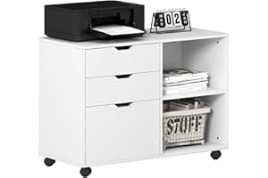 DlandHome 3-Drawers File Cabinet, Mobile Lateral Filing Cabinet, Printer Stand with Open Storage Shelf, Rolling Office Filing