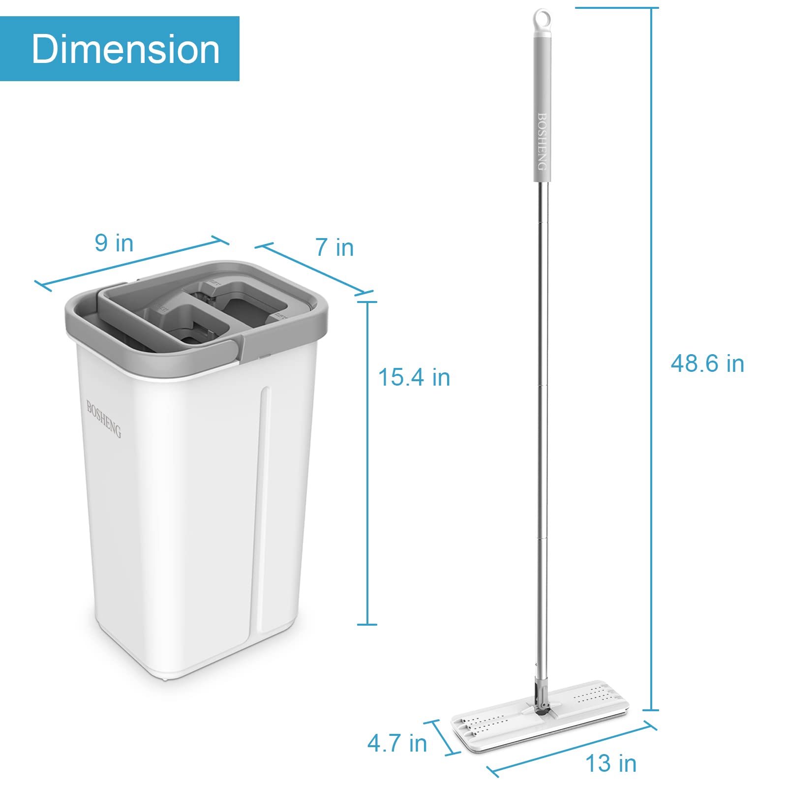 Mop and Bucket with Wringer Set, Hands Free Flat Floor Mop and Bucket, 3 Washable Microfiber Pads Included, Wet and Dry Use, Home Floor Cleaning System for All Floor Types and Windows