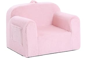 Welnow Kids Sofa Toddler Chair, Chirldren Couch with Side Pockets with Removable and Washable Cover Carrying Handle Toddler Armrest Chair Kids Read Sofa for Girl or Boy, Plush Pink