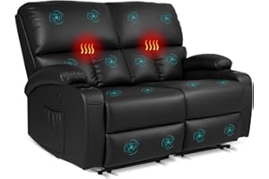 CHABATREE Home Theater Seating,RV Recliner Sofa with Massage and Heat,Manual RV Recliner Loveseat with USB/Cup Holders and Side Pocket for Living Room,2 Seater Black