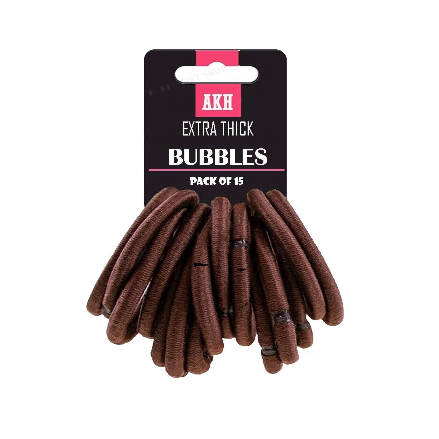 AKH® Set of 15 BROWN Thick Snag Free Endless Hair Elastics Bobbles Hair Bands | Extra Thick | Ponytail Holders For Wide Range of Hair Styling Needs | UK