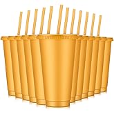 Amyhill 12 Pcs Reusable Glitter Cups with Lids and Straws 24 oz Plastic Tumbler Iced Coffee Cup Travel Mug for Smoothie Juice Birthday Sleepover Party Supplies for Valentine Girl(Gold)
