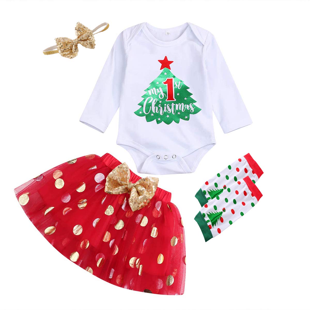 Buy TROSJ My First Christmas Newborn Baby Girl Outfits Long Sleeve Top + Tutu Skirt + Headband