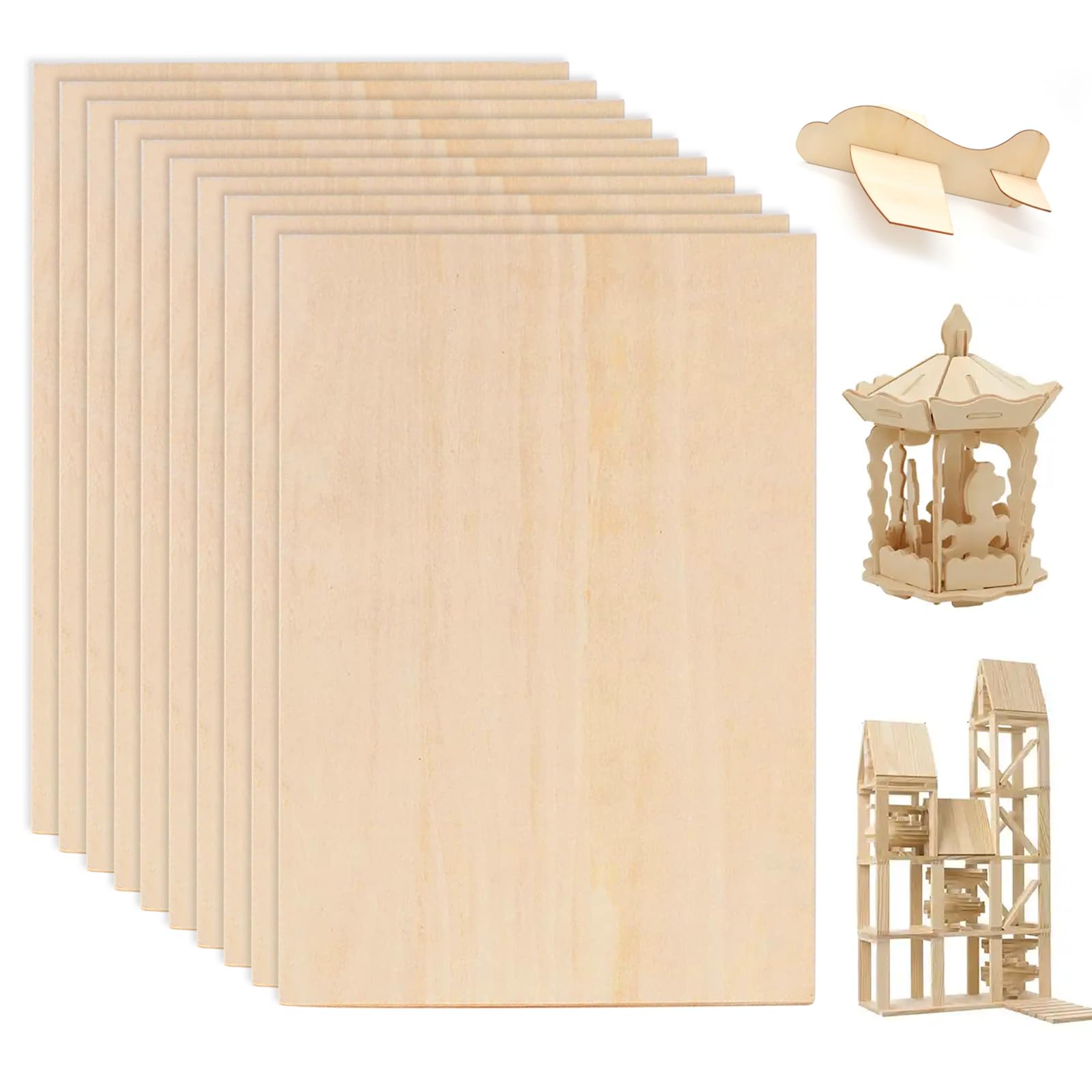 Basswood Sheets 200x100x1.5mm Thin Plywood Sheets Craft Wood Boards 10 Pcs Unfinished Wood Sheet for Crafts Model Making DIY