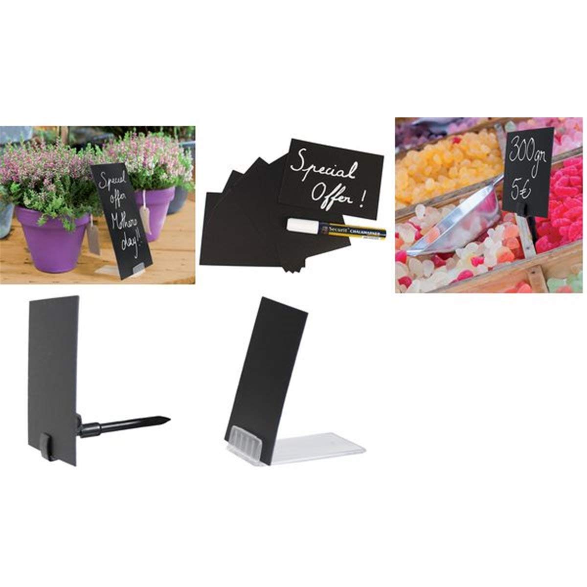 SECURIT American Metalcraft TAGHLDCP Mini Chalk Card Holder Clips, Black, Pack of 6