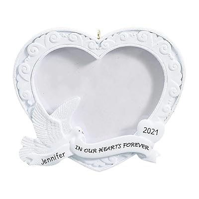 Buy Personalized Our Heart Forever Photo Frame Christmas Tree Ornament 2021 White Peaceful Dove Hold Ribbon Picture Display Angel Religious Pray God Wings Heaven Memorial Year Free Customization Online In Indonesia B077kgbnfr