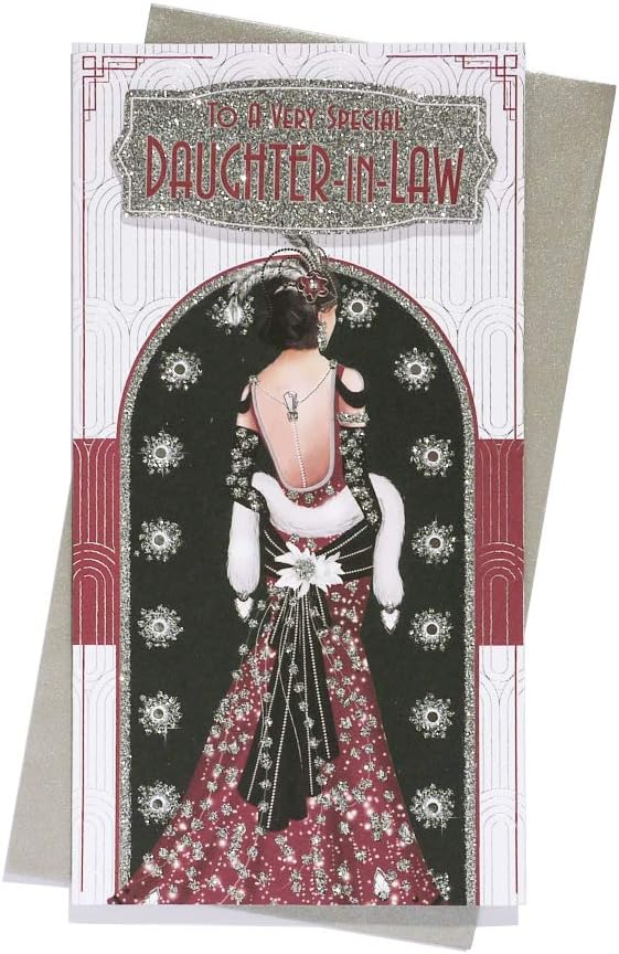 Art Deco Lady - Special Daughter in Law - Glittered Slim Birthday Card