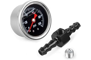 CNRAQR Universal 0-100psi Fuel Pressure Gauge 1/8" NPT Oil Press Gauge with 5/16" Barb Inline Fuel Pressure Gauge Fitting Adapter