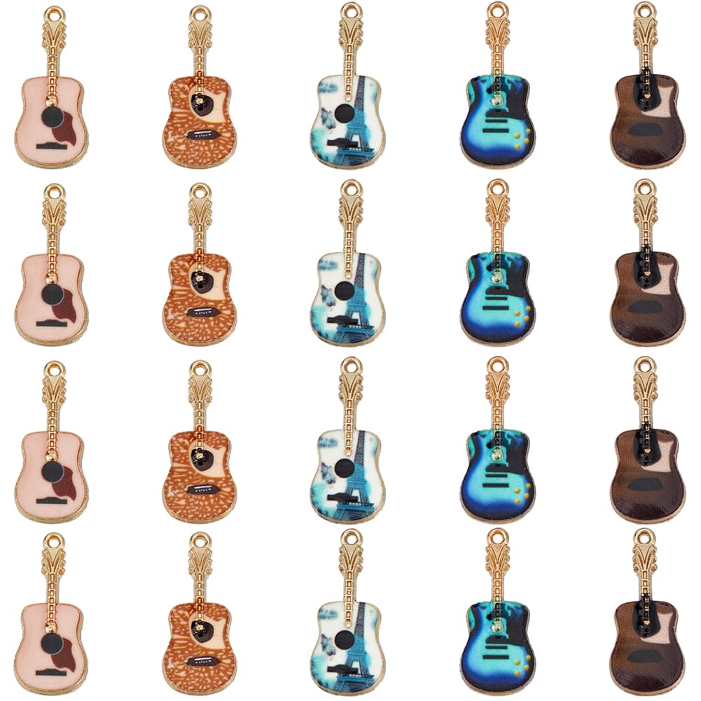 SUNNYCLUE 40Pcs Enamel Guitar Charms Music Charms Musical Guitars Party Alloy Mini Instrument Dangle Note Charm for jewellery Making Charms Women Adult DIY Earrings Bracelet Necklace Accessories Craft