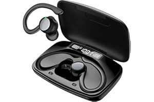 OCCIAM Ear Buds Wireless Bluetooth Headphones 120H Playback Wireless Sports Earbuds with Over Ear Earhooks LED Display Charging Case IPX7 Waterproof Earphones for Running Workout, Black