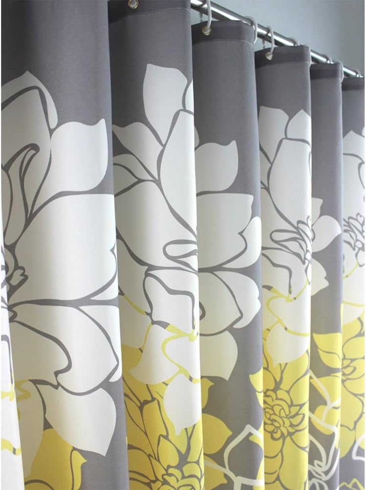 Sfoothome 180cm Wide x 200cm Long Gray Backgroud and Yellow Followers Printed Shower Curtain,Waterproof Polyester Fabric Shower Curtain Liner - Image 4