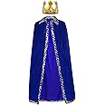 tiggell King Robe Costume Queen Robe Crown Set Cosplay Stage Performances Royal Cape Dress Up for Halloween Costume Party