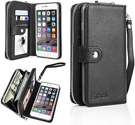 iPhone 7 Wallet Case, Egrace iPhone 7 Purse Case, Magnetic Detachable Zipper Case with Strap and Card Slot for iphone 7 4.7 Inch (Black)