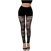 Milumia Women's Sexy Floral Lace Leggings Pants High Waisted See Through Long Pants Clubwear