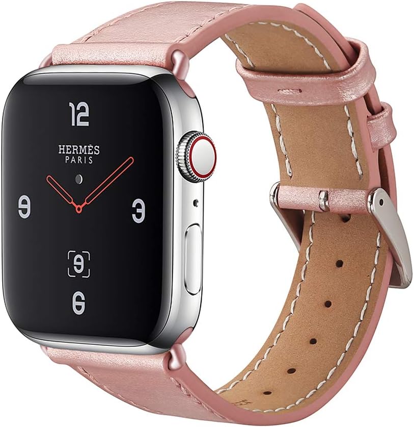 BELONGME Soft Genuine Leather Strap Wristband Compatible Apple Watch Series 4/Series 3/Series 2/Series 1 Sport & Edition, Rose Gold, 42mm/44mm
