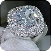Metmejiao Fashion Ring Cushion Cut 4ct Zircon Diamonds Stone 925 Sterling Silver Engagement Wedding Band Ring for Women