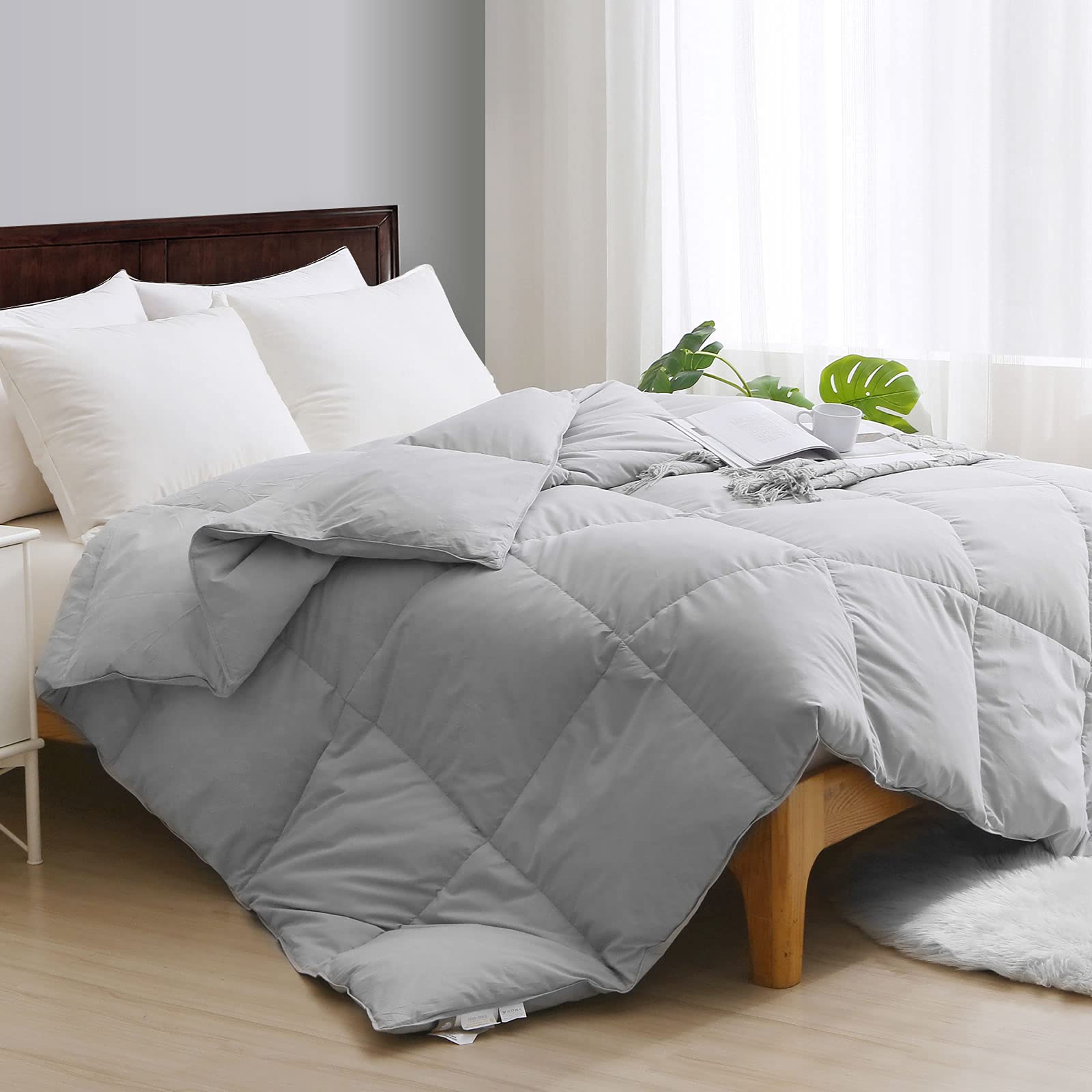 Photo 1 of APSMILE Twin Size Feathers Down Comforter - Ultra Soft All Seasons Grey Organic Cotton Duvet Insert Medium Warm Quilted Bed Comforter with Corner Tabs (68x90, Cloud Grey)