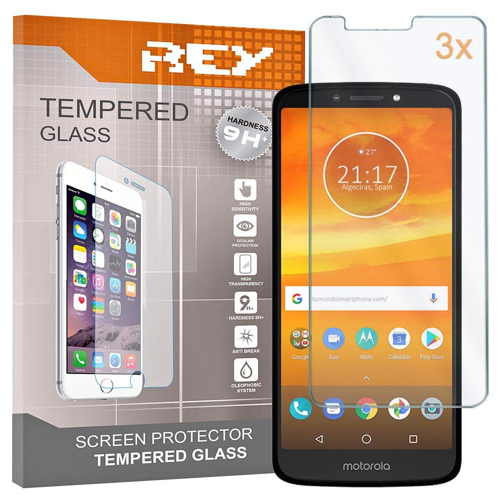 REY Screen Protector for MOTOROLA MOTO E5, Tempered Glass Film, Premium quality, [Pack 3x]