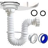 VIVIDA 1-1/2" Sink Drain Pipe Kit, Flexible Drain Pipe P Trap, 7.5"-17.7" Flexible P Trap, Under Sink Plumbing for Bathroom &