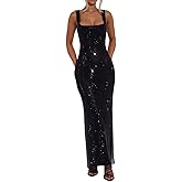Sexy Sparkly Sequin Prom Dress Square Neck Bodycon Formal Party Club Gown Tube Maxi Evening Dress