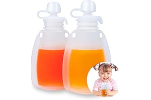 LITTLE RAWR Silicone Yummy Reusable Baby Food Pouches, Baby Food Storage Squeezable Pouches Refillable, Reusable Pouches for Toddlers/Kids, Apple Sauce Pouches for Kids, BPA-Free, Washable Freezer, 4oz, 2 Pack