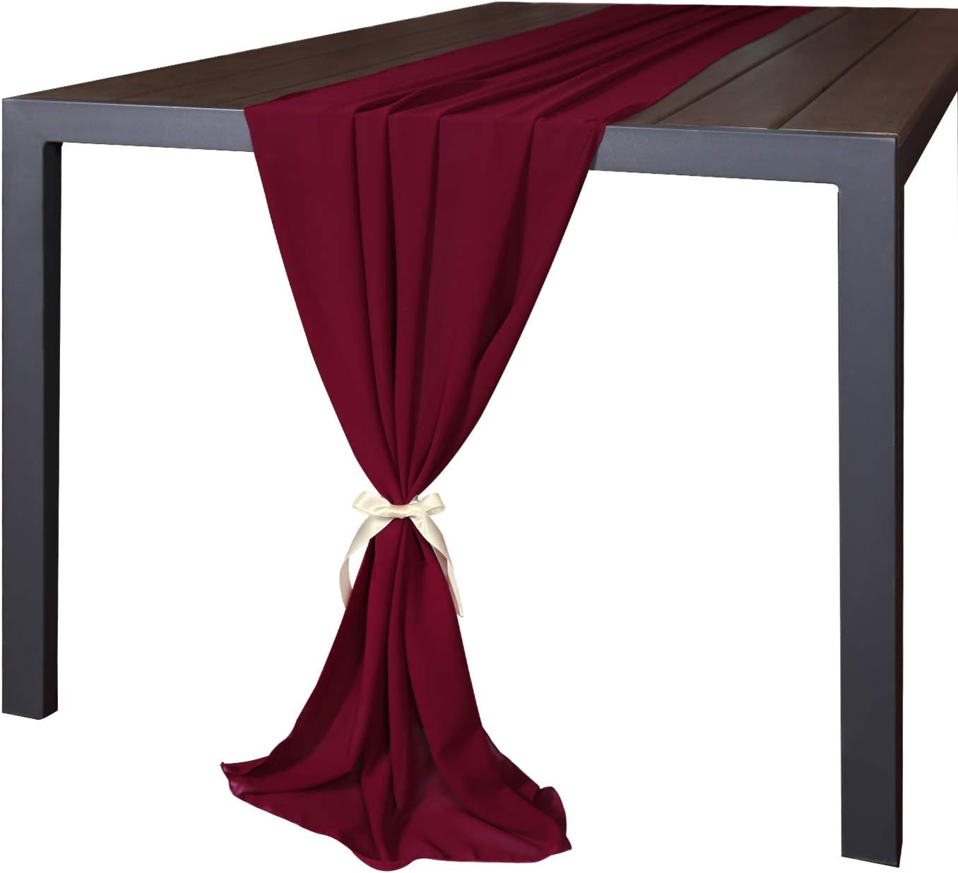 Doris Home 1pc 27x120inches 10ft Burgundy Chiffon Table Runner Tulle Extra Long Sheer Decoration with Ivory Ribbon for Romantic Wedding Reception Bridal Baby Shower Holiday Party