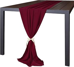 Doris Home 1pc 27x120inches 10ft Burgundy Chiffon Table Runner Tulle Extra Long Sheer Decoration with Ivory Ribbon for Romantic Wedding Reception Bridal Baby Shower Holiday Party