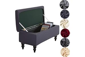ANWUCHEN Ottoman Cover Rectangle,Stretch Storage Ottoman Cover-Jacquard Ottoman Covers Slipcover Rectangle-Removable Storage Bench Cover Folding Ottoman Covers with Elastic Band Ties,Dark Gray Medium