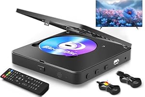 J RIHZ Blu Ray Player 1080P Blu-ray Disc Player for Home Cinema, Dolby Audio/DTS, Plays All DVDs and Region A 1 Blu Rays, Supports 128GB USB Stick, with HDMI and AV Output Connection Cable, NTSC US Standard