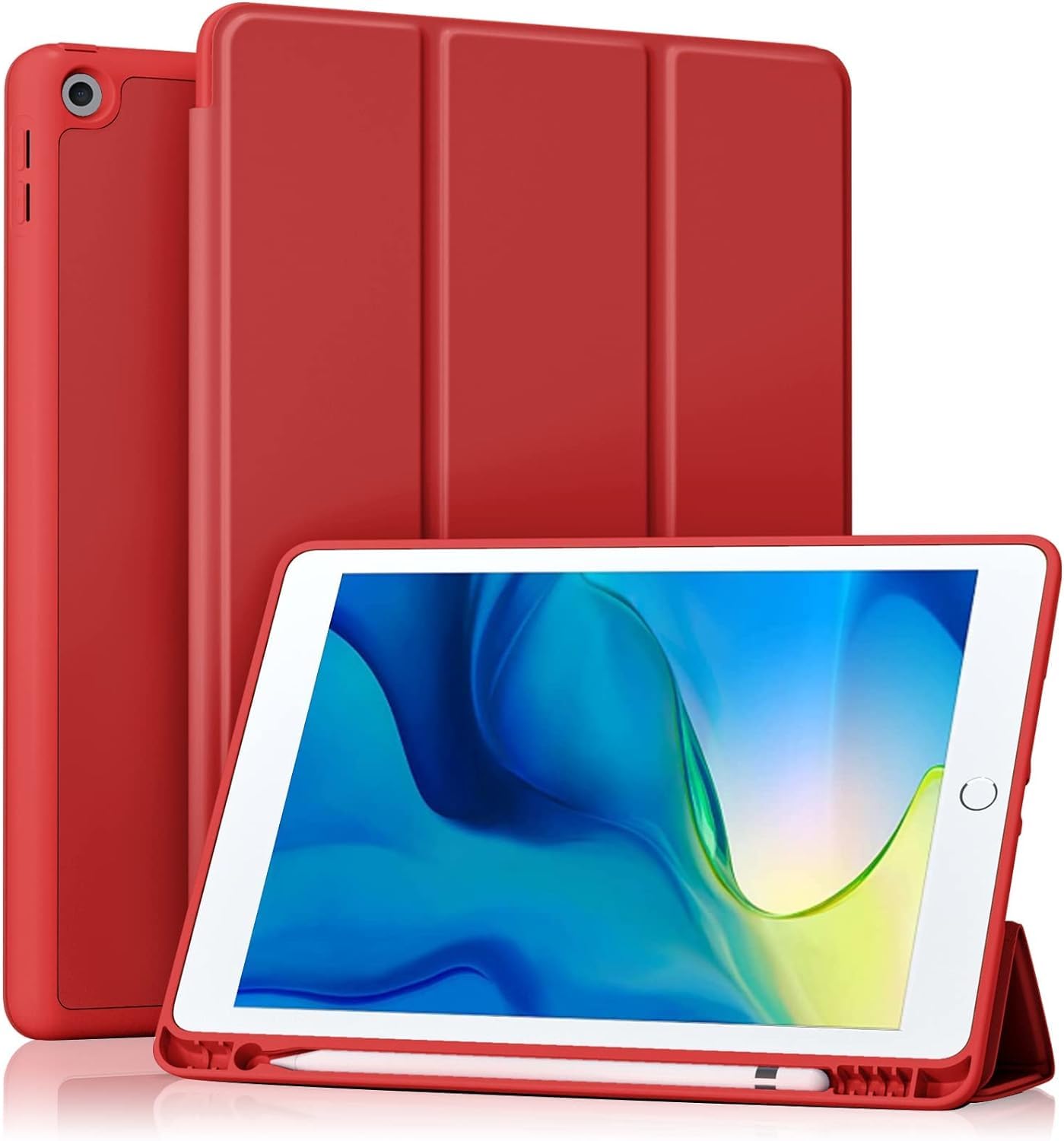 Smart Case for iPad 9.7-Inch Air1 (2013), iPad Air2 (2014), iPad 5th 6th (2017/18) Shockproof with apple Pencil support, Soft TPU Back Smart magnetic Cover with Auto Wake/Sleep (Red)