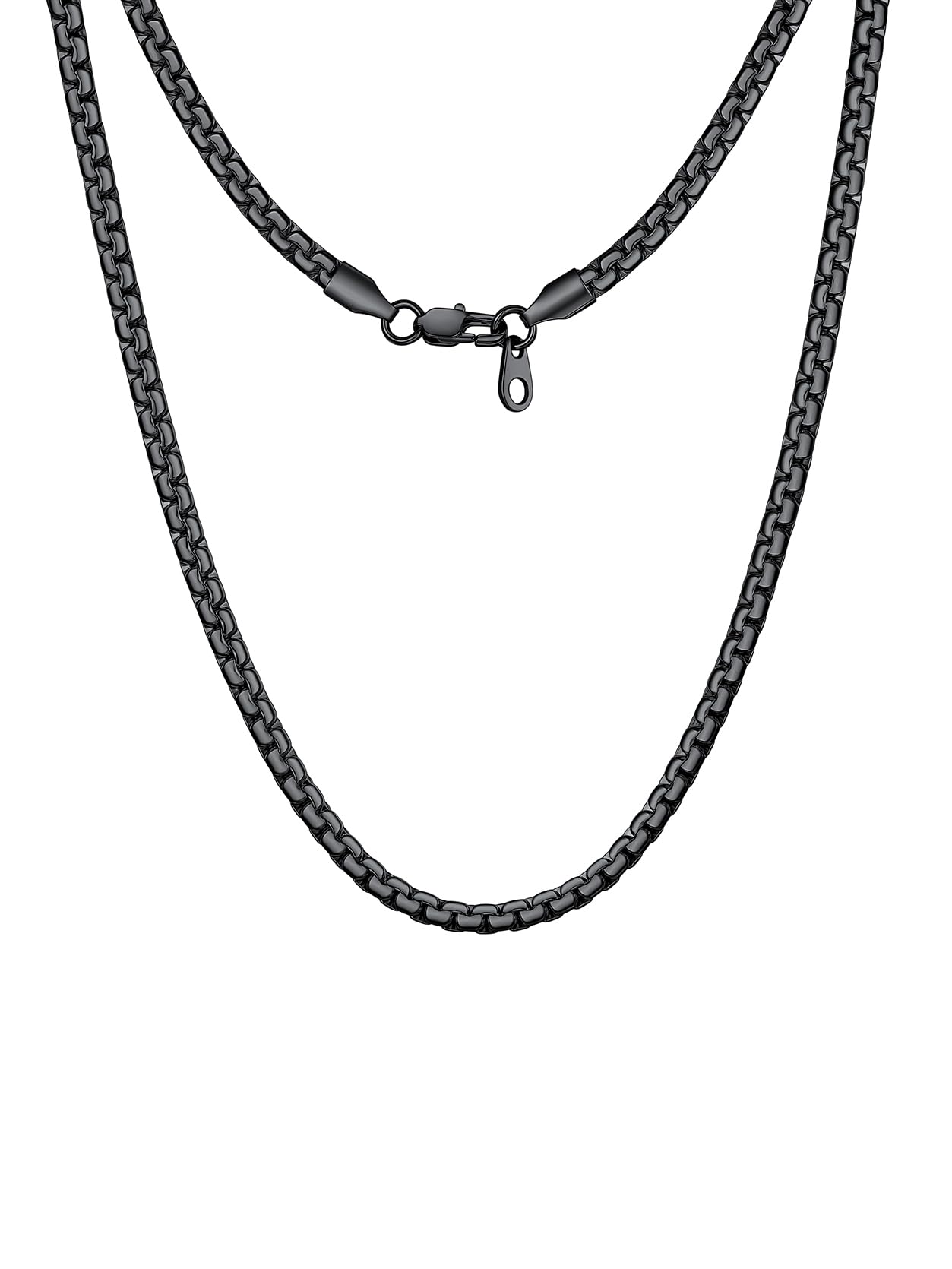 GoldChic Mens Necklace Chain Black Necklace for Men Stainless Steel Sturdy 4MM 22inch Long Round Box Chain Link Hypoallergenic Men's Hip Hop Jewellery Gift