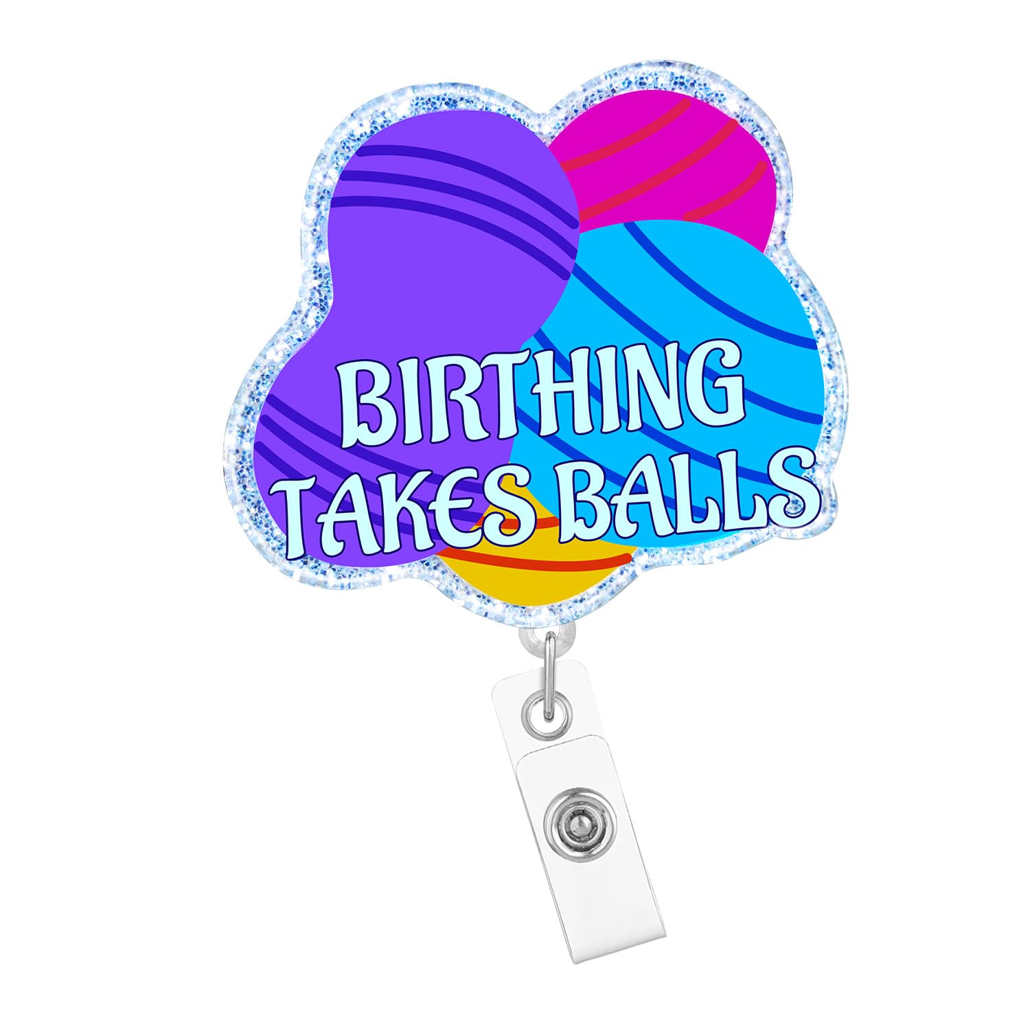 Photo 1 of **PACK3**Arakulago Birthing Takes Balls Nurse Badge Reel Retractable Funny RN CNA Badge Holder with ID Clip Accessories Nursing Student Medical Assistant Acrylic Name Badge Clip ID Tag Card Hkl67T
