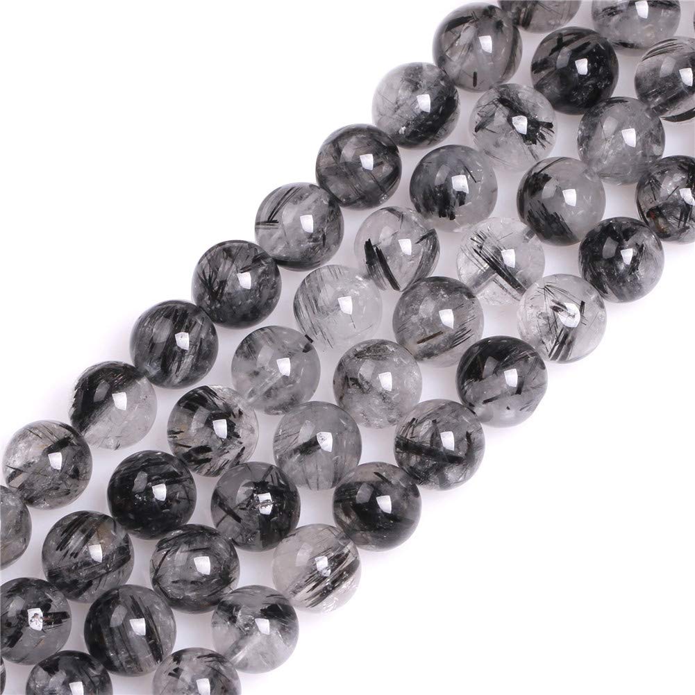 GEM-Inside AA+ Grade 10mm Black Rutilated Quartz Round Gemstone Semi Precious Loose Beads for Jewellery Making 15''