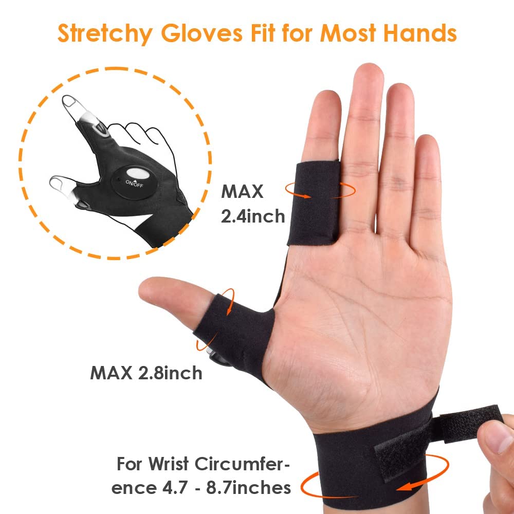 HANPURE LED Flashlight Gloves Stocking Stuffers for Adults Men Christmas Birthday Gift Idea for Dad Husband Him Boyfriend (1 Pack(with Replaceable Batteries))