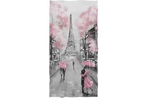 Naanle Beautiful Street View of Paris Eiffel Tower Painting Print Soft Guest Hand Towels Multipurpose for Bathroom, Hotel, Gym and Spa (16" x 30",Pink)