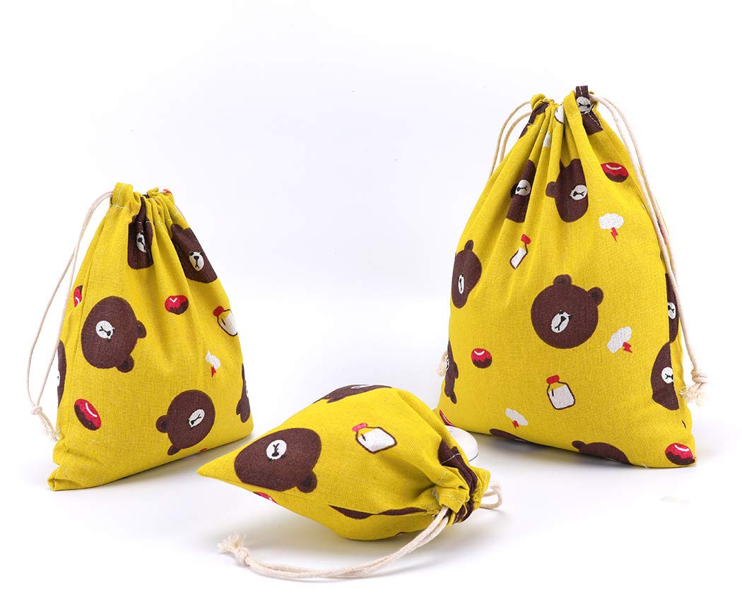 Amoyie 3 pcs Drawstring Storage Bag Set for Baby Stuff, Travel Home Accessories, Bear — image 1