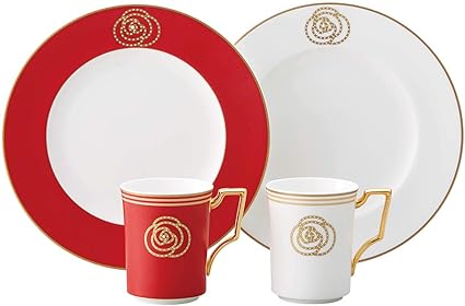 Amazon Co Jp Noritake ノリタケ マグ プレート ペアセット エイダンゴールド マグカップ2個 プレート2枚 色変り 赤 白 ボーンチャイナ M9711 4941 12 ホーム キッチン