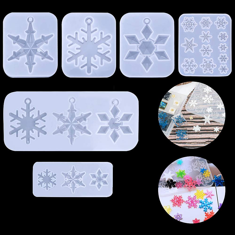 Resin Snowflake 6Pcs Christmas Pendant Jewelry Molds - Silicone Bracelet Molds & Epoxy Casting Moulds for DIY Resin Handmade Craft Making