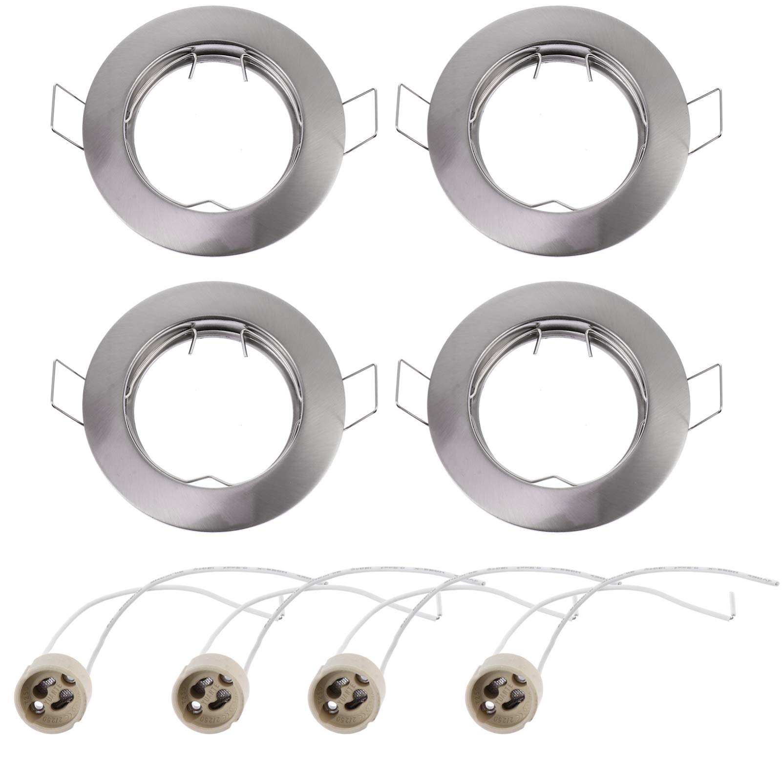 ULTECHNOVO LED Recessed GU10 Ceiling Light Mounting Frame, 4 Sets Round White Metal Downlight Frame for Recessed Ceiling Lights Spotlight, Recessed Lighting Frame