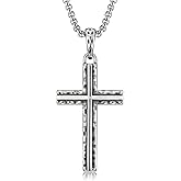 HEXALOVA Cross Necklace for Men, Silver Tone Stainless Steel Cross Pendant with Box Chain, Punk Goth Necklace, Gothic Christian Jewelry for Women