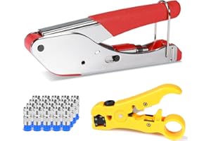 Hiija Coax Cable Crimper Kit Coaxial Cable Rg6 Compression Tool Kit with 20PCS F RG6 Connectors, Wire Coax Cable Stripper Too