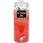 3 Gallon Glass Beverage Dispenser & Spigot – Large Drink Dispenser for Parties, Juice, Water, Iced Tea, Sangria, Punch, Cocktails
