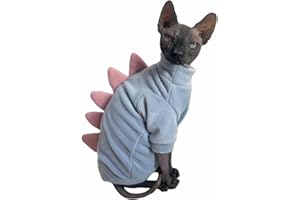 KITIPCOO Dinosaur Sphynx Cat Clothes, Soft Polar Fleece Sweater for Cat, Elastic Pet Clothes Thick Winter Warm Outfit for Hairless Cat, Devon, Cornish, Small Dogs Apparel with Sleeves (Sky Blue, Large)