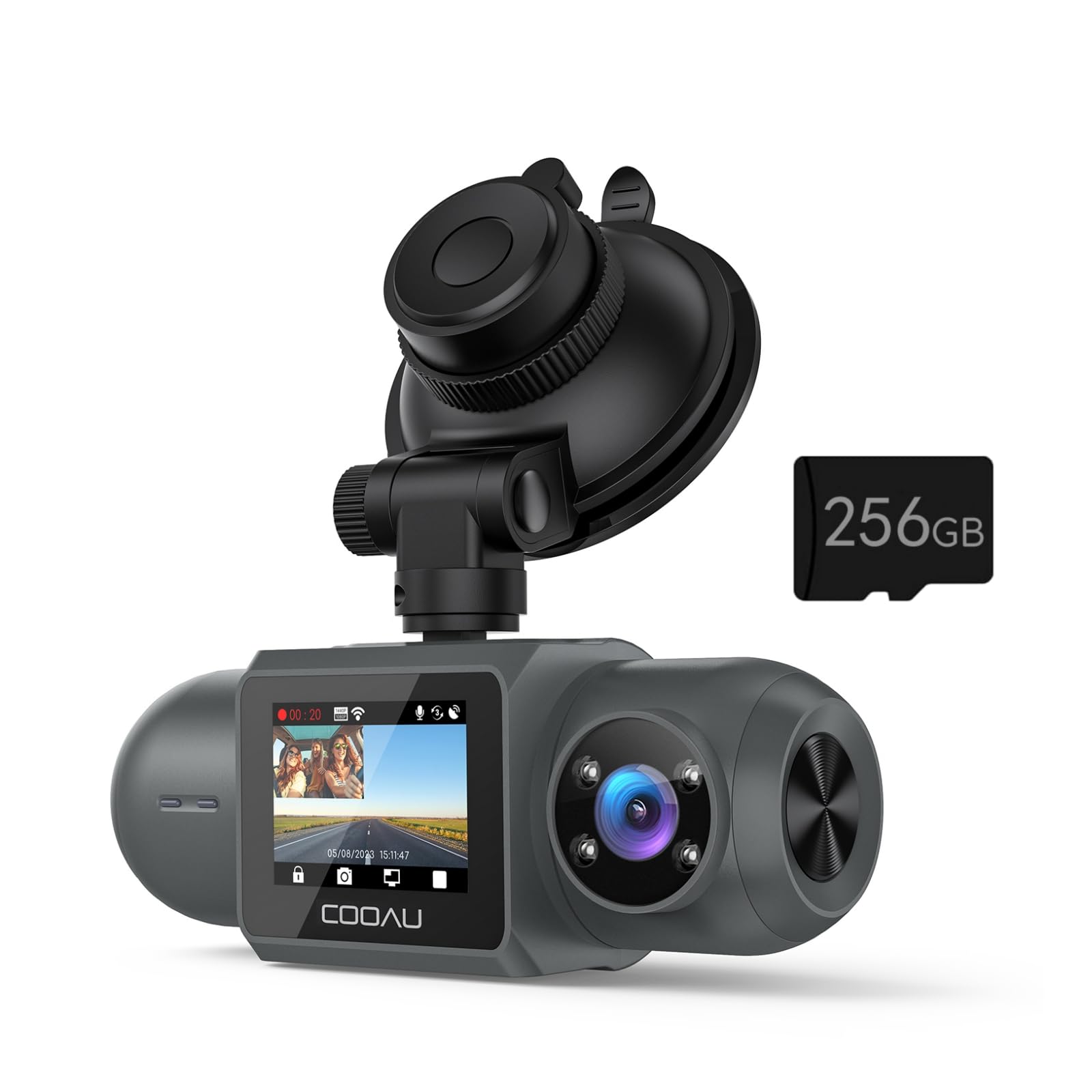 Photo 1 of COOAU 4K Dash Cam with 256GB Card & GPS Wi-Fi, D30S Dual Dash Cam Front and Inside 2.5K+1080P, Dashcam with Infrared Night Vision, Dash Camera with 4 IR LEDs, G-Sensor, Parking Mode, Loop Recording