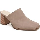 Trish Lucia Womens Chunky Stacked Heel Mules Closed Square Toe Heeled Slip on Clogs Casual Backless Loafers Shoes Dark Khaki